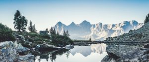 Preview wallpaper lake, reflection, mountains, stones, nature