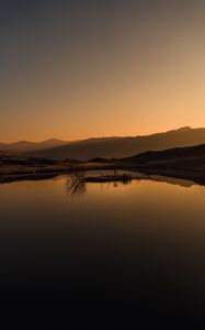 Preview wallpaper lake, reflection, mountains, sunset, landscape