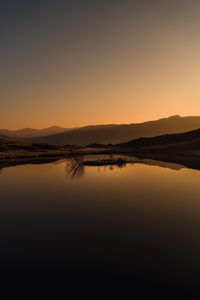 Preview wallpaper lake, reflection, mountains, sunset, landscape