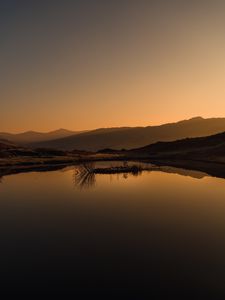 Preview wallpaper lake, reflection, mountains, sunset, landscape