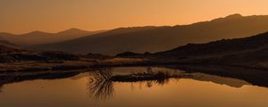 Preview wallpaper lake, reflection, mountains, sunset, landscape