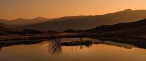 Preview wallpaper lake, reflection, mountains, sunset, landscape