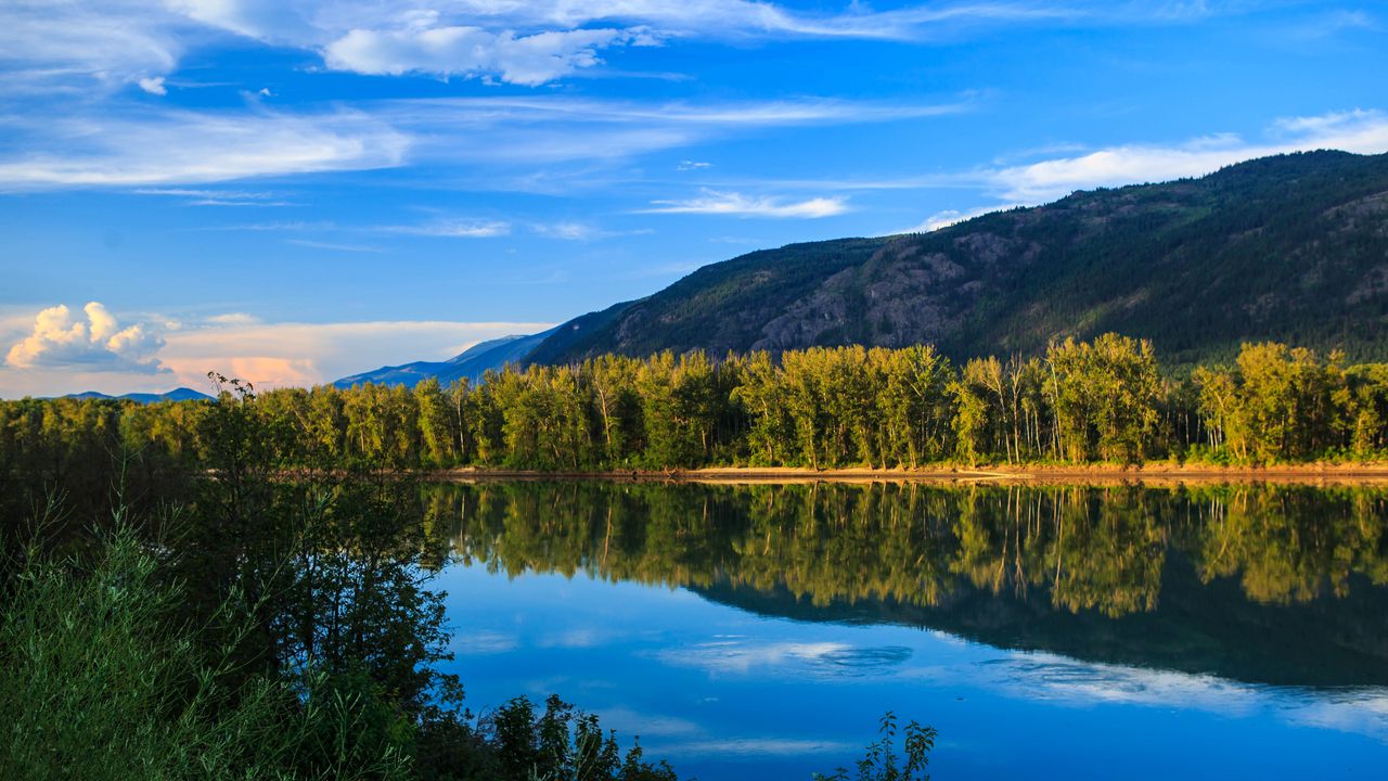 Wallpaper lake, reflection, mountains, trees, landscape, nature