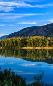 Preview wallpaper lake, reflection, mountains, trees, landscape, nature
