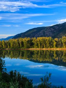 Preview wallpaper lake, reflection, mountains, trees, landscape, nature