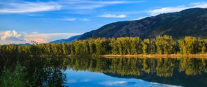 Preview wallpaper lake, reflection, mountains, trees, landscape, nature