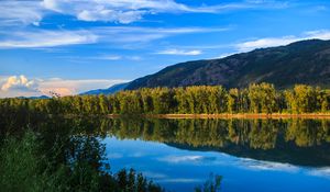 Preview wallpaper lake, reflection, mountains, trees, landscape, nature