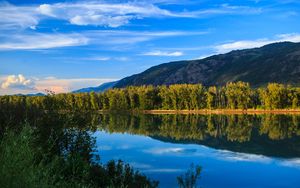 Preview wallpaper lake, reflection, mountains, trees, landscape, nature