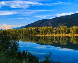 Preview wallpaper lake, reflection, mountains, trees, landscape, nature
