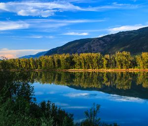 Preview wallpaper lake, reflection, mountains, trees, landscape, nature