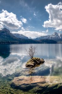 Preview wallpaper lake, reflection, stones, tree, mountains, nature