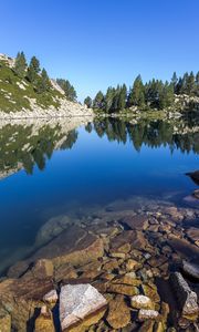 Preview wallpaper lake, reflection, stones, trees, landscape