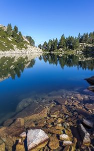 Preview wallpaper lake, reflection, stones, trees, landscape
