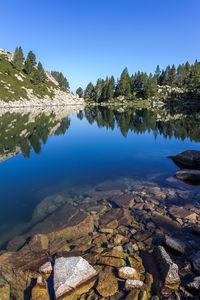 Preview wallpaper lake, reflection, stones, trees, landscape