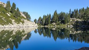 Preview wallpaper lake, reflection, stones, trees, landscape