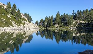 Preview wallpaper lake, reflection, stones, trees, landscape