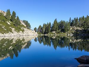 Preview wallpaper lake, reflection, stones, trees, landscape