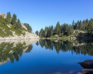Preview wallpaper lake, reflection, stones, trees, landscape
