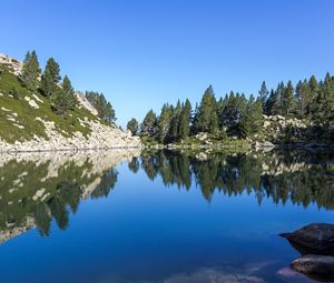 Preview wallpaper lake, reflection, stones, trees, landscape