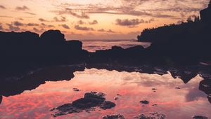 Preview wallpaper lake, reflection, sunset, dark