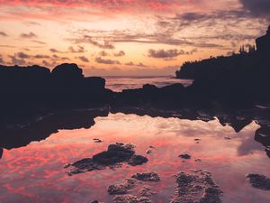 Preview wallpaper lake, reflection, sunset, dark