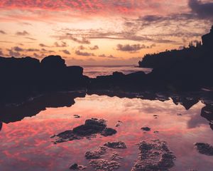 Preview wallpaper lake, reflection, sunset, dark