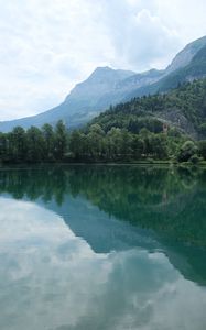 Preview wallpaper lake, reflection, trees, mountains