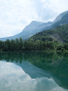 Preview wallpaper lake, reflection, trees, mountains