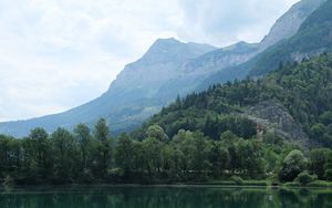 Preview wallpaper lake, reflection, trees, mountains