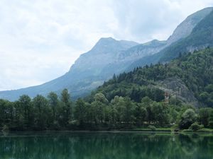 Preview wallpaper lake, reflection, trees, mountains