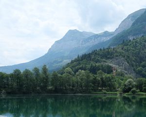 Preview wallpaper lake, reflection, trees, mountains