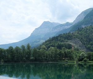 Preview wallpaper lake, reflection, trees, mountains