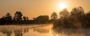 Preview wallpaper lake, reflection, trees, fog