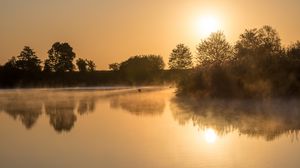 Preview wallpaper lake, reflection, trees, fog