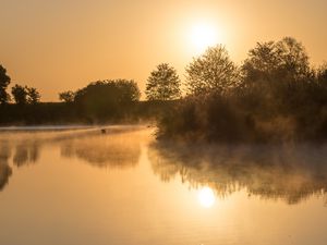 Preview wallpaper lake, reflection, trees, fog