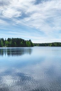 Preview wallpaper lake, ripples, trees, forest, sky, clouds, nature