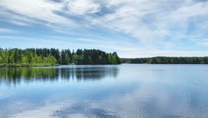 Preview wallpaper lake, ripples, trees, forest, sky, clouds, nature