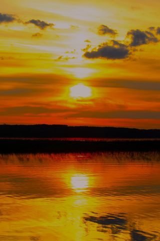 320x480 Wallpaper lake, river, reflection, water, sun, sunset, landscape, dark