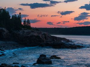 Preview wallpaper lake, rock, stones, landscape, nature