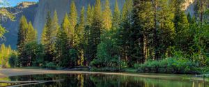 Preview wallpaper lake, rock, trees, reflection, landscape, nature