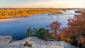 Preview wallpaper lake, rocks, autumn, trees, bushes