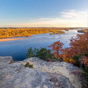 Preview wallpaper lake, rocks, autumn, trees, bushes