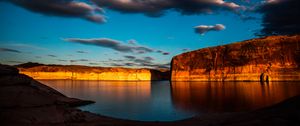 Preview wallpaper lake, rocks, canyon, flooded, clouds