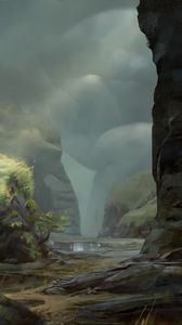 Preview wallpaper lake, rocks, fog, landscape, art