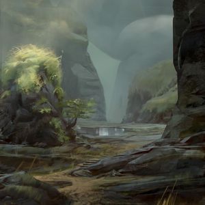 Preview wallpaper lake, rocks, fog, landscape, art