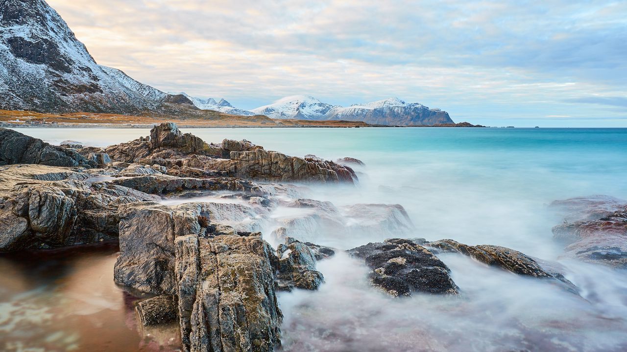 Wallpaper lake, rocks, mountains, snow, snowy