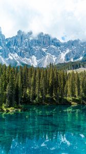 Preview wallpaper lake, rocks, mountains, trees, reflection