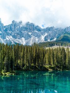Preview wallpaper lake, rocks, mountains, trees, reflection