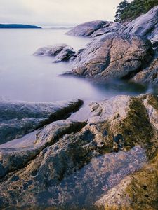 Preview wallpaper lake, rocks, shore, water, island