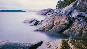 Preview wallpaper lake, rocks, shore, water, island